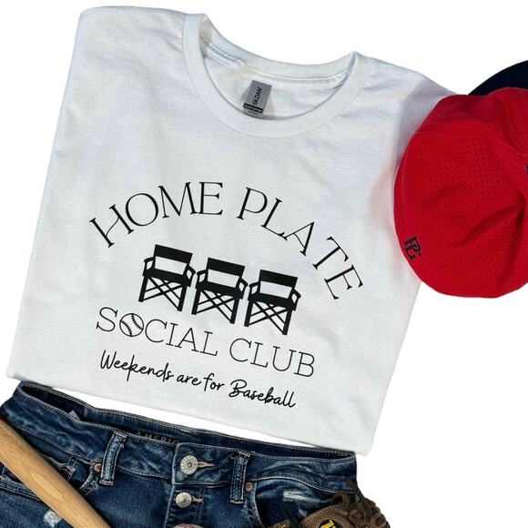 Home Plate Baseball Social Club Medium White Women's T-Shirt Short Sleeves - Picture 1 of 7